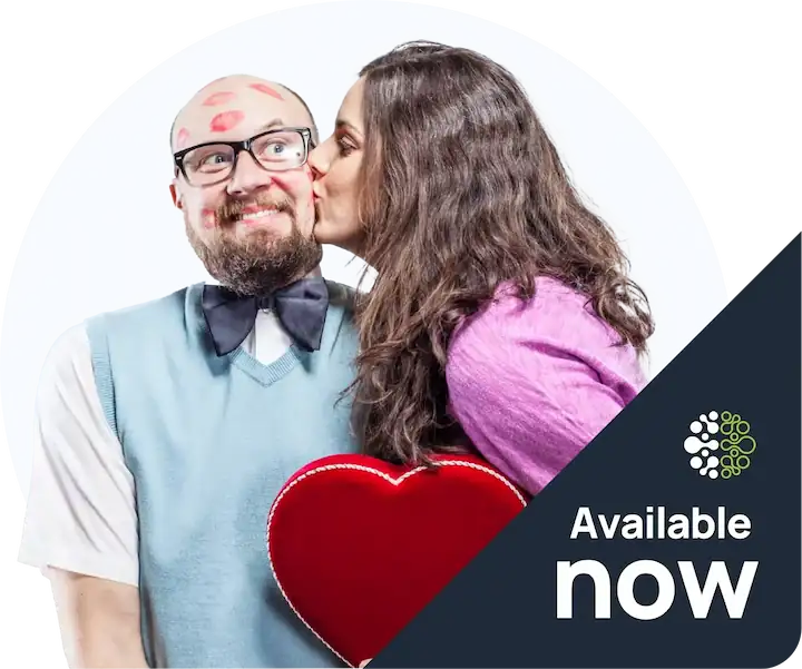 a woman kissing a man on his cheek